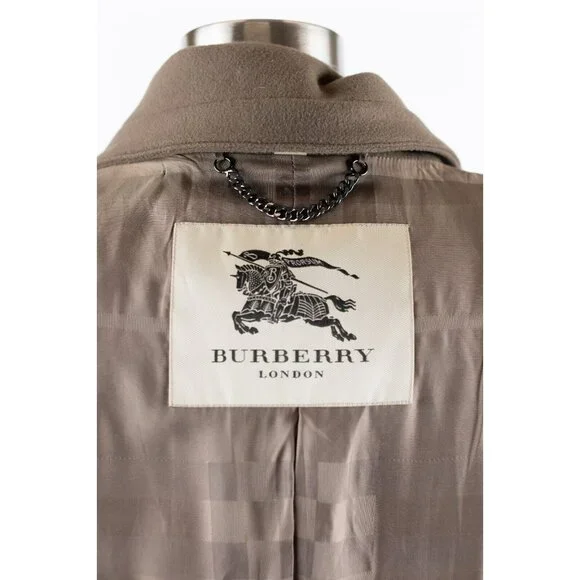 $2,450 Burberry Cashmere Blend Pocket Pea Coat SZ 44/10 US Olive Brown